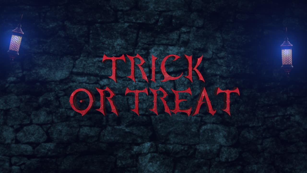 Trick Or Treat on wall in old city with light 1