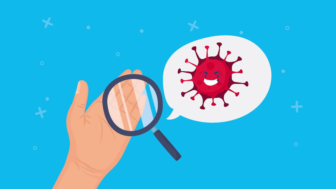 mano con una lupa examinando un virus