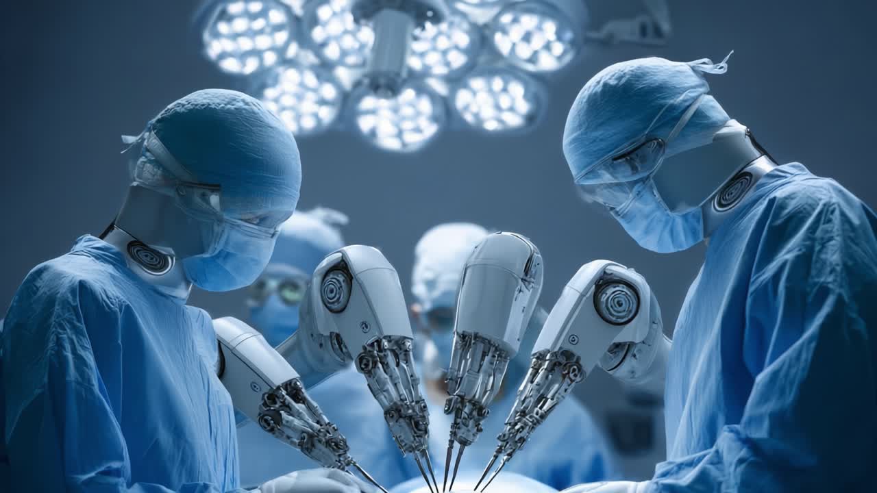 Revolutionary Surgical Technology: Advanced Robots Performing Precision Surgery with State-of-the-Art Instruments in a High-Tech Operating Room Setting