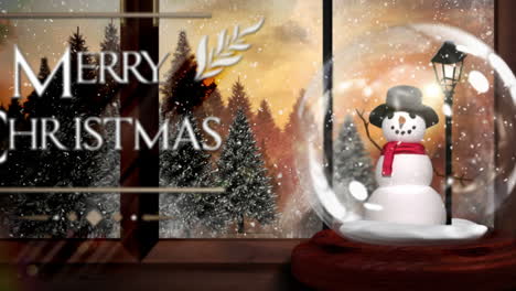 merry christmas greeting with snow globe