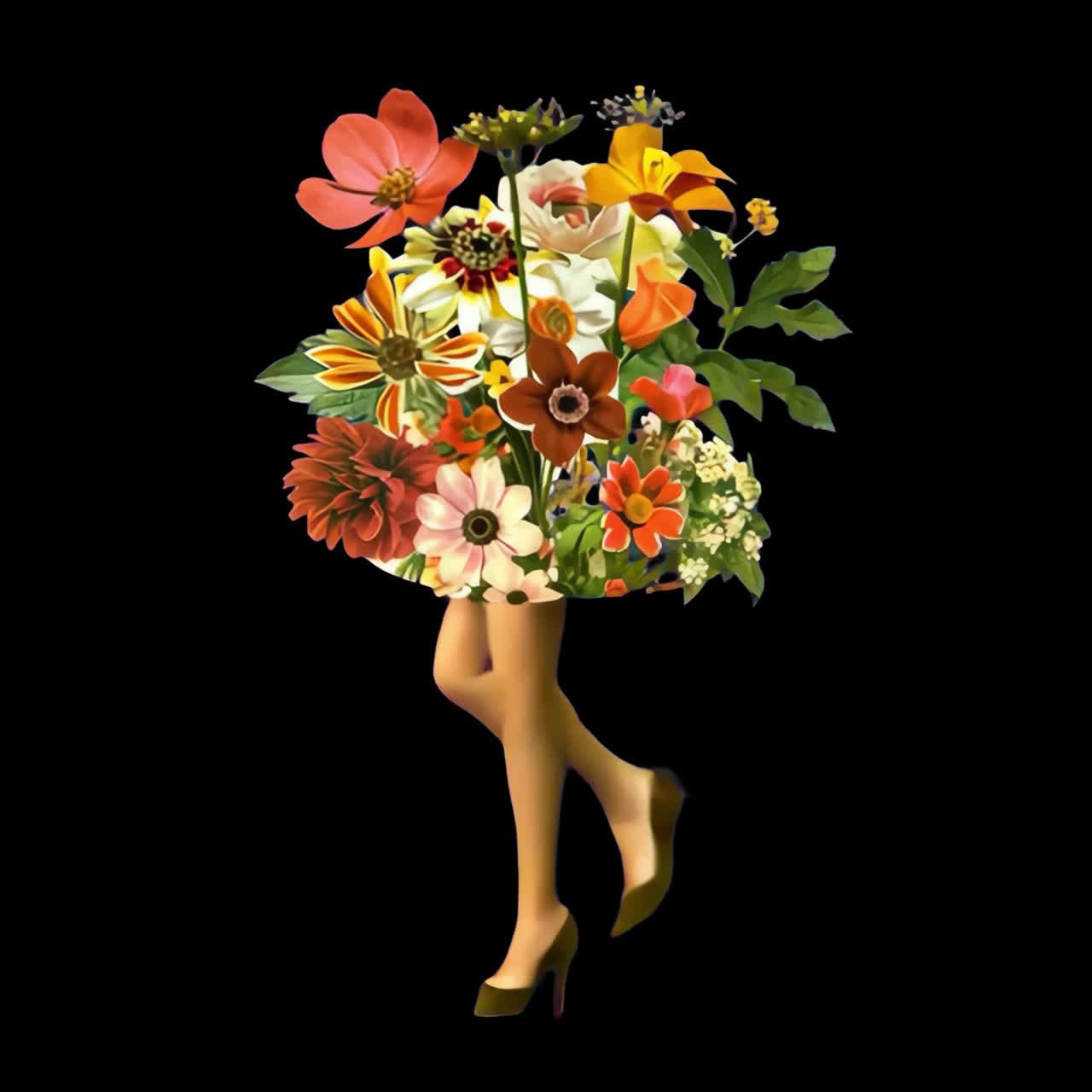 Floral fashion fusion animation isolated asset, transparent 4K video, alpha channel, ProRes 4444