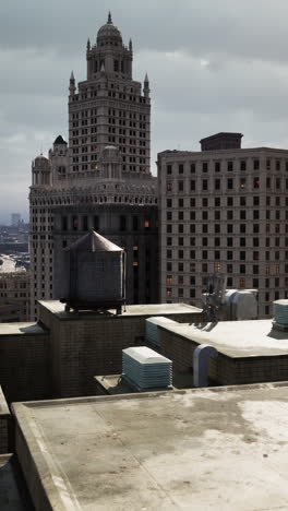 cityscape view from rooftop: highrise buildings and urban architecture