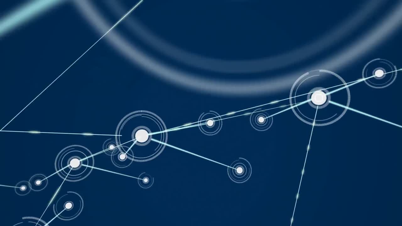 animación de la red de conexiones con puntos brillantes sobre fondo azul