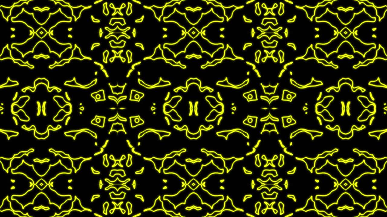 fondo de patrón geometrico sin costuras amarillo abstracto. rayas abstractas bucle de caleidoscopio. rápido psicodélico colorido kaleidoscopio vj fondo. discoteca fondo de movimiento abstracto. efecto caleidoscope