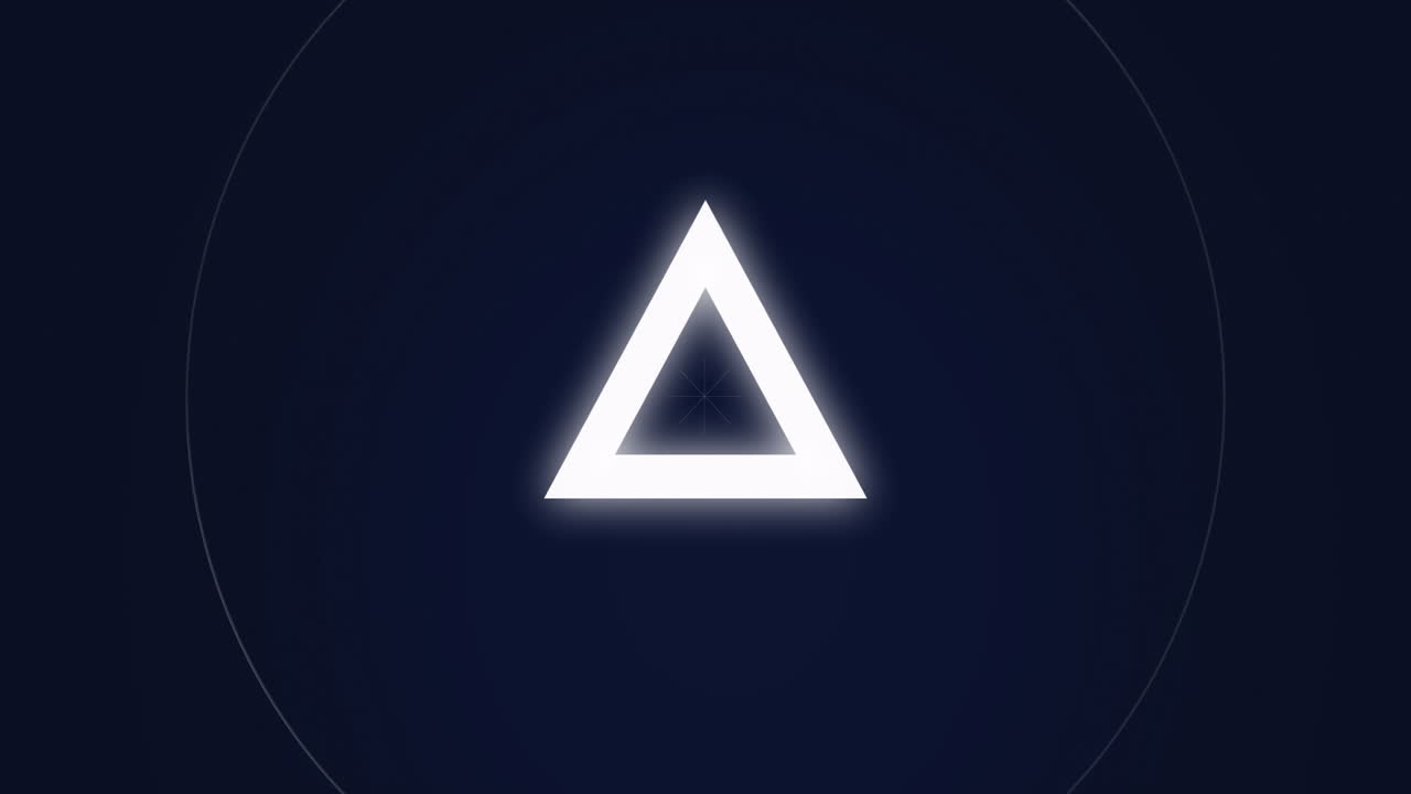 triángulo brillante y formas circulares con líneas animadas en fondo oscuro