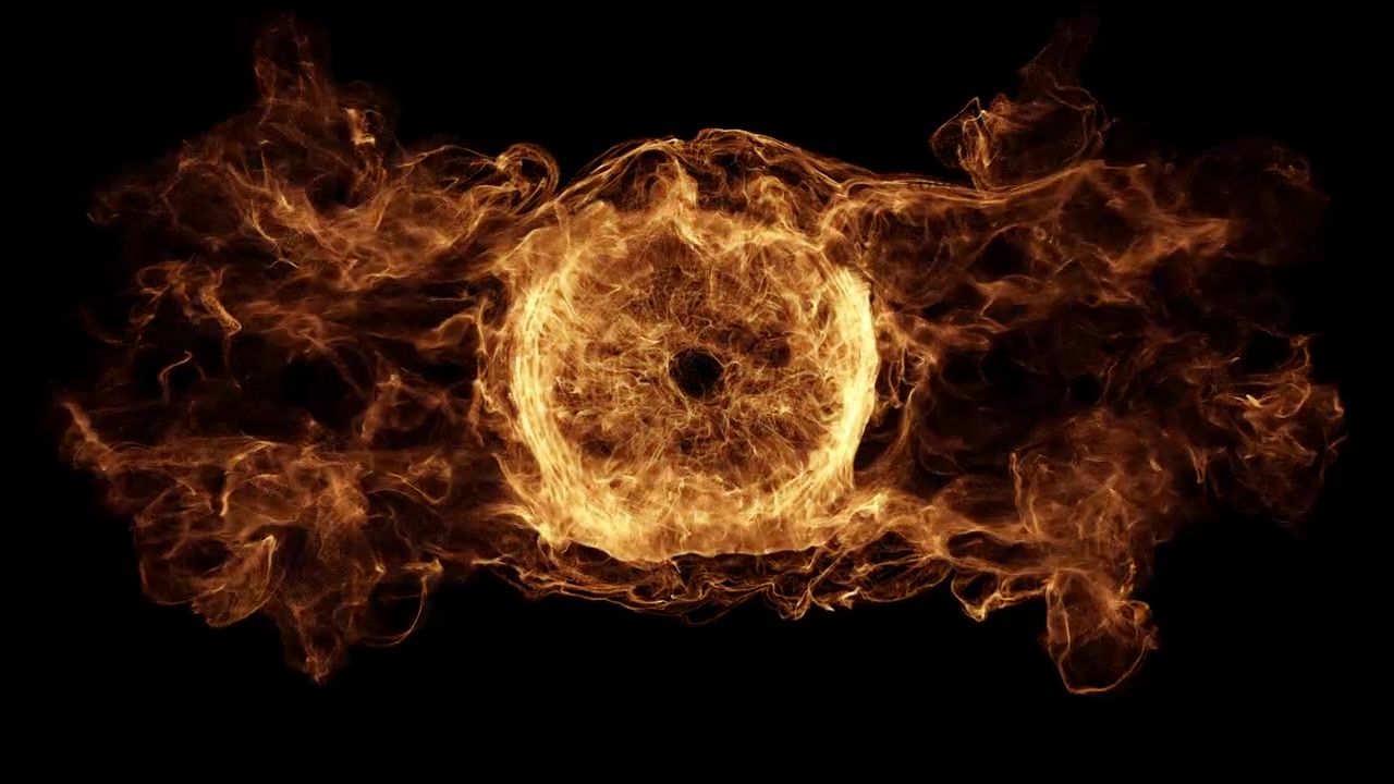 Sfera astratta di energia dorata in espansione e dissolvenza su sfondo nero