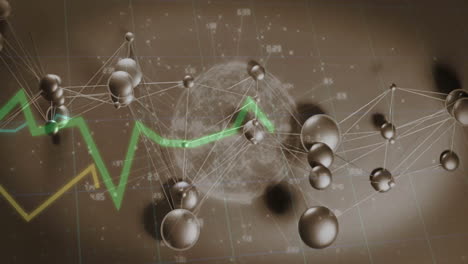 financial graph and molecular structure animation over abstract background