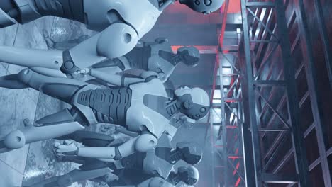 de robot humanoide vertical futurista de inteligencia artificial fábrica de producción de robot vertical, concepto ai que se hace cargo