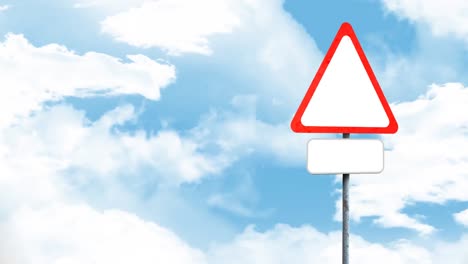 blank signboard post with copy space against clouds in the blue sky