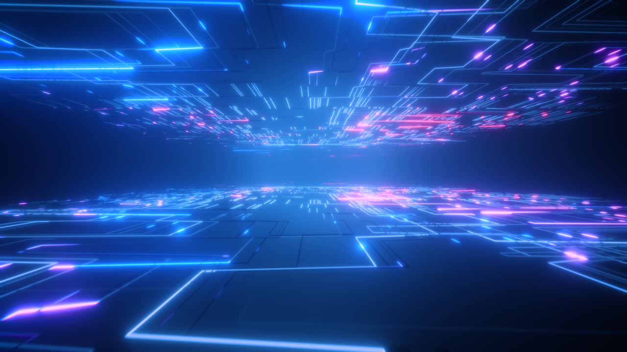 Dynamic Abstract Digital Grid with Neon Light Trails