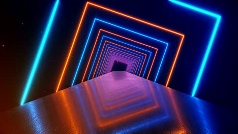 fondo geométrico de movimiento abstracto, cuadrados de neón brillantes que crean un túnel giratorio, espectro púrpura rosa azul, luz ultravioleta fluorescente, iluminación moderna de colores, animación de bucle sin costuras de 4k