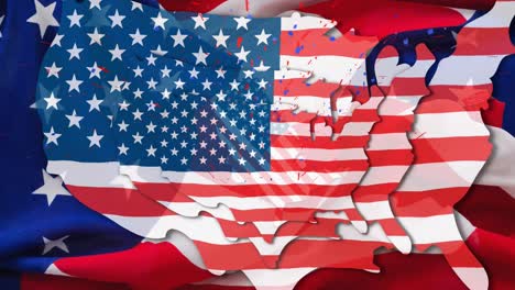 Animation-Der-USA-Karte-In-Der-Farbe-Der-US-Flagge,-Die-über-Der-Flagge-Erscheint