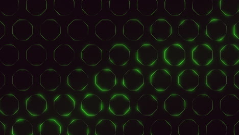 los círculos verdes brillantes crean un patrón dinámico en el fondo oscuro