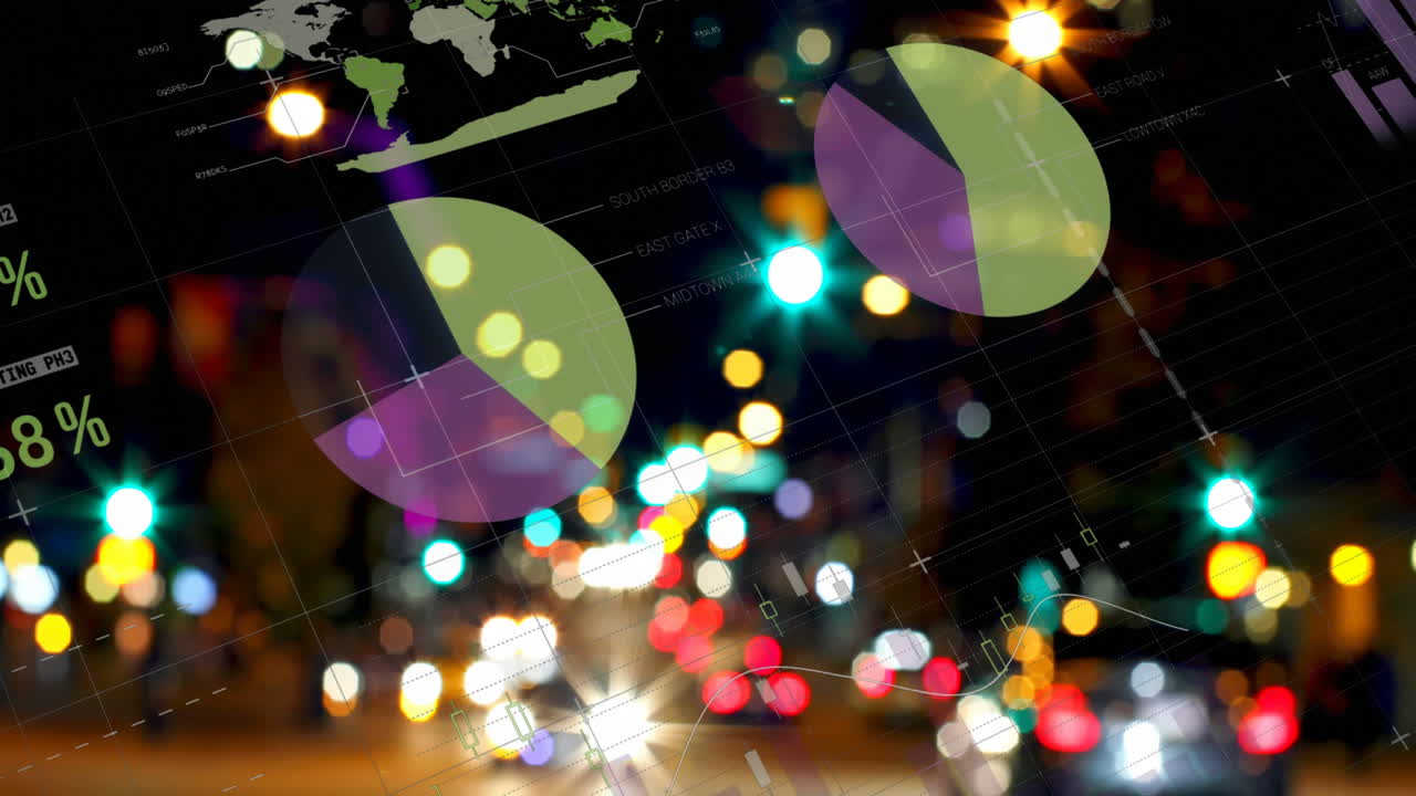 도시 풍경에 대한 통계 및 데이터 처리의 애니메이션