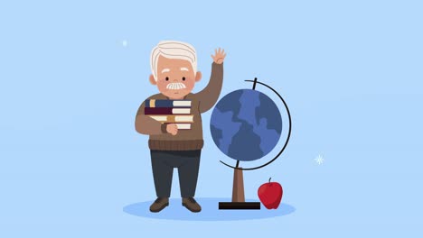 old man studing lifting books and earth planet