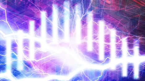 abstract sine wave bars and lightningbolts on purple backdrop - 4k seamless loop motion background animation