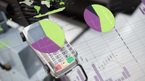animación del procesamiento de datos financieros a través de terminales de pago