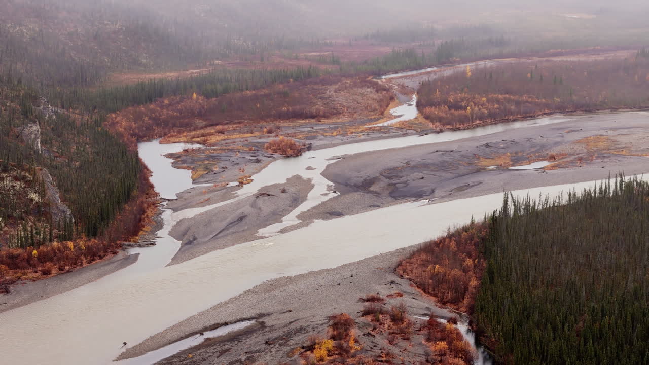 Aerial View Of Ogilvie River On A Misty Day In Yukon, Canada.