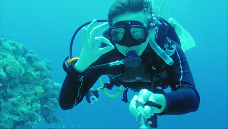 diver shows okay sign great dive and vacation 1