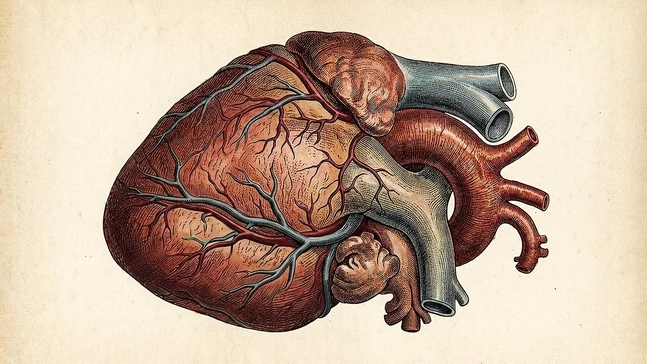 Illustrazione a schizzo vintage di una sezione trasversale anatomica di un cuore umano