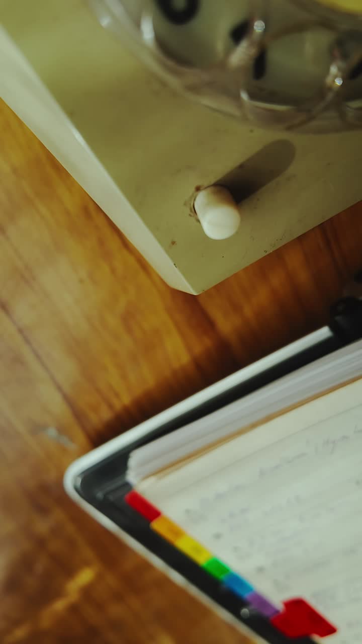 Finger presses dial reset button on retro telephone landline CLOSE-UP