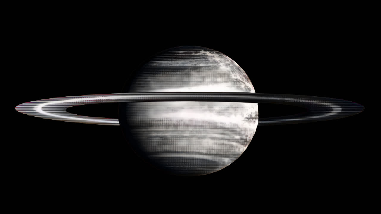 Rendering digitale di Saturno con animazione degli anelli isolata, video 4K trasparente, alpha