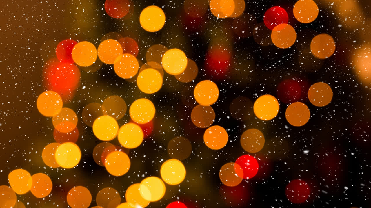 Animation af faldende sne over slørede julelys