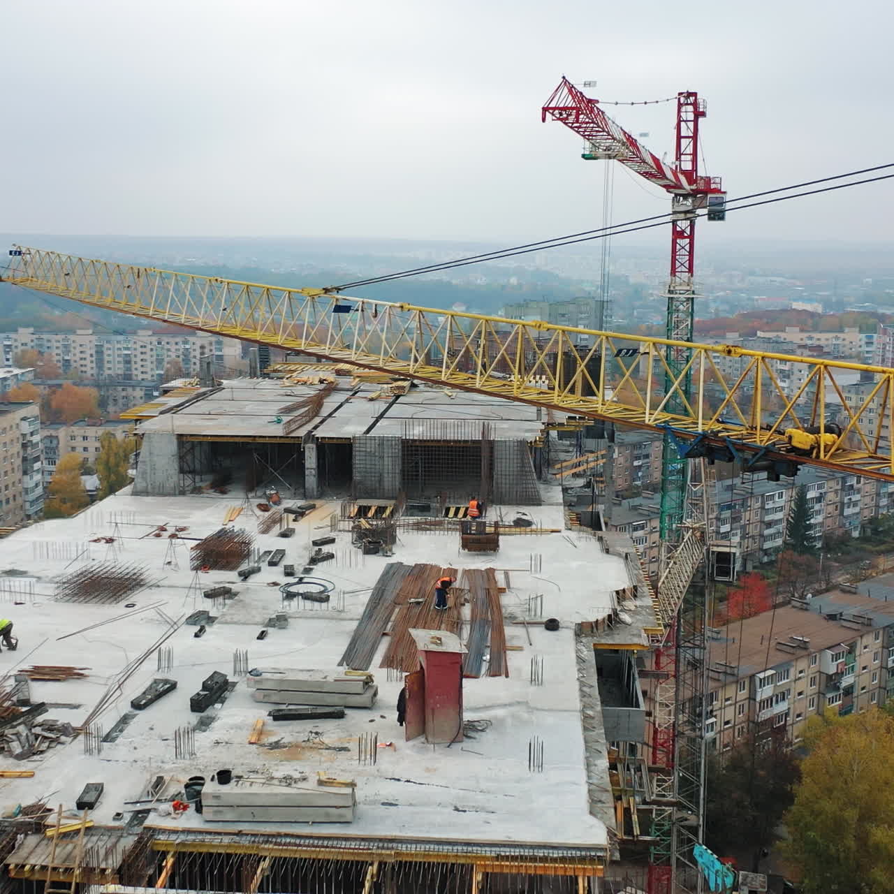 Construction of a residential apartment complex. Aerial view.