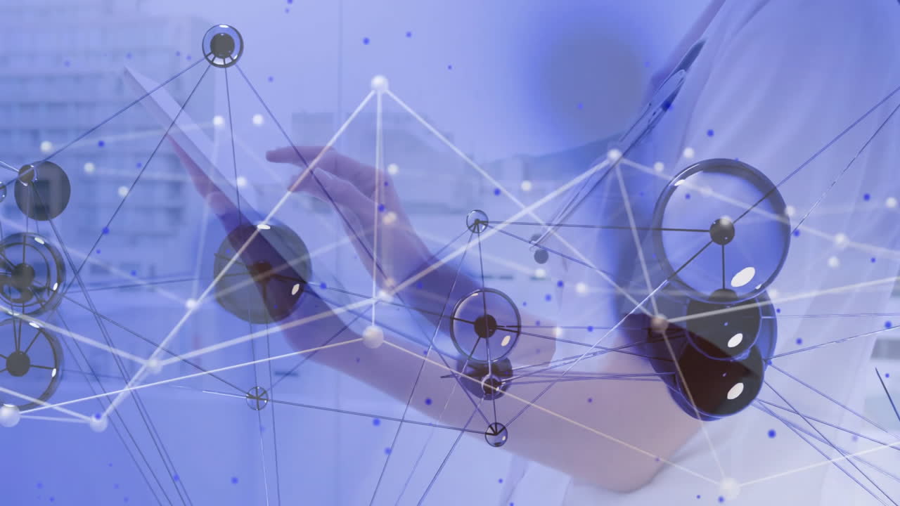 animación de la red de conexiones y procesamiento de datos sobre la persona que utiliza la tableta