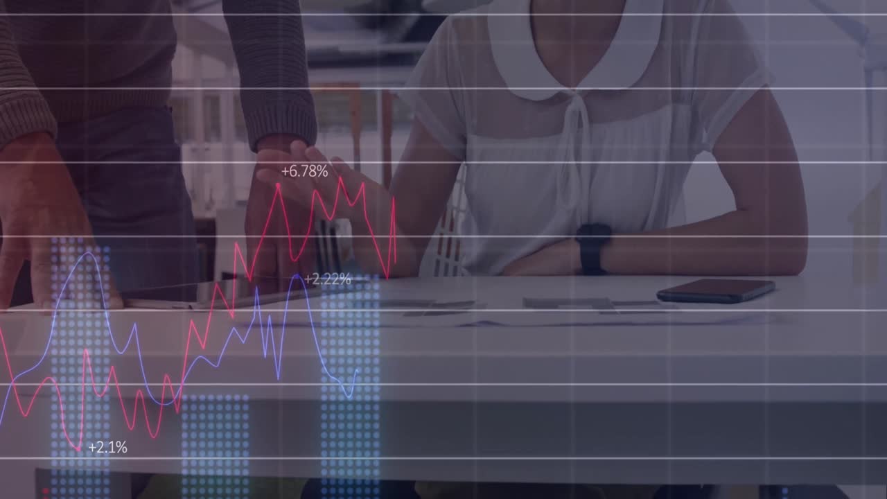 보라색, 분홍색 및 파란색 주식 시장 숫자 및 그래프, 가격으로 주식 시장 디스플레이의 애니메이션