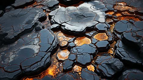 cracked volcanic rock surface glowing with molten lava in dim light