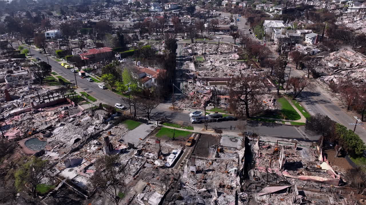 Aerial View of a Residential Neighborhood Devastated by Wildfire