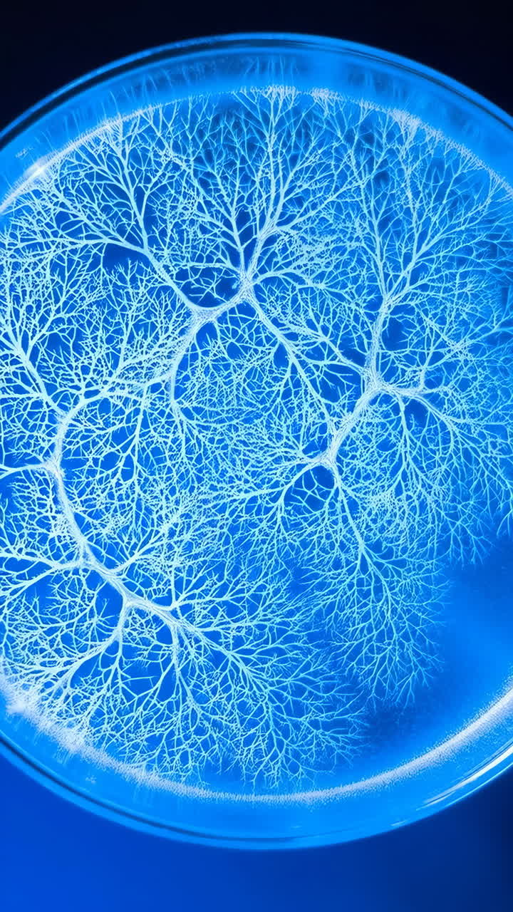 Abstract Blue Fractal Pattern in a Petri Dish
