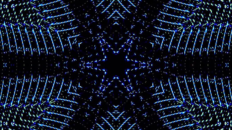 shining bright lines set blue wave motion, colorful, on black background