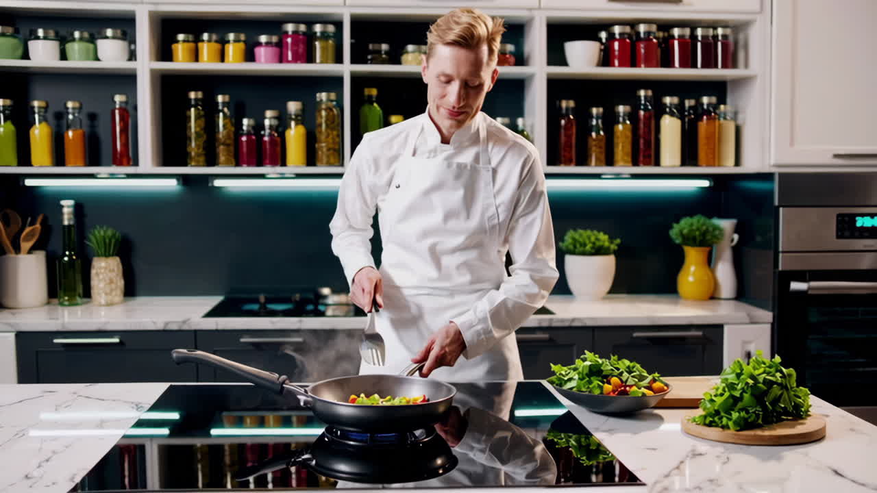 Chef Cooking Vegetables in a Modern Kitchen