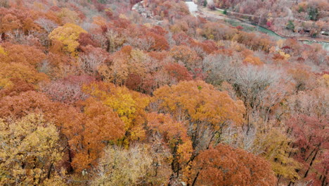 Follaje-Otoñal-En-El-Parque-Estatal-Devil&#39;s-Den-En-Arkansas,-EE.UU.---Disparo-De-Un-Dron