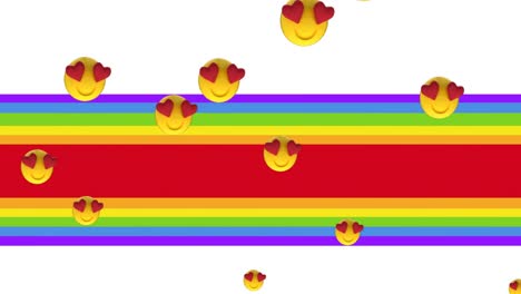 Animación-De-Iconos-Emoji-Con-Líneas-De-Arco-Iris-Sobre-Fondo-Blanco