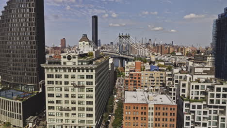 panoramic view of the manhattan bridge and dumbo, brooklyn, with the new york city skyline