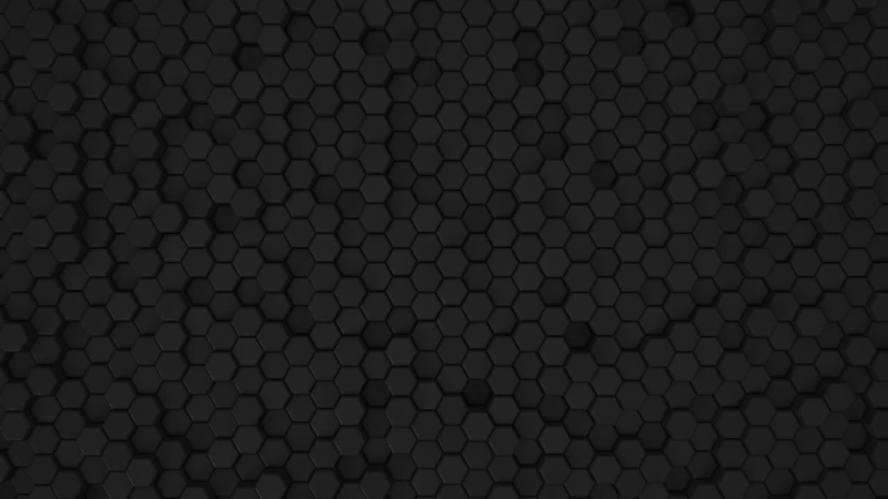 Abstrakte hexagonale geometrische Oberfläche Schleife 5 Schwarz: Dunkle, minimale hexagonale Gittermuster-Animation in tiefem Mitternachtsschwarz. Sauberer Hintergrund mit glänzenden schwarzen Sechseckformen. Space Grau. Dramatische Atmosphäre.