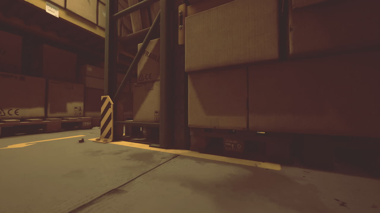 Mysterious warehouse interior bathed in soft dim light during quiet hours