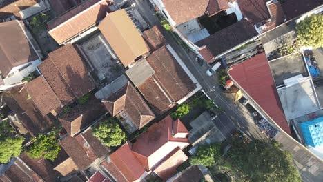 An-aerial-view-of-downtown-Yogyakarta,-cities,-buildings,-houses-and-small-streets-was-shot-in-the-morning