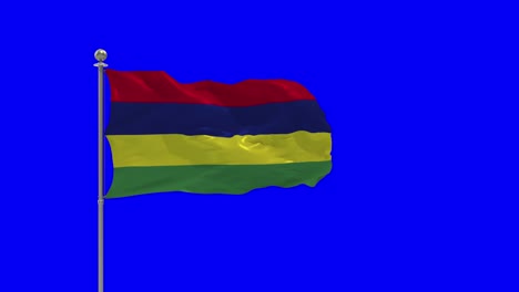 mauritius 3d illustration of the waving flag on a pole with  chroma key