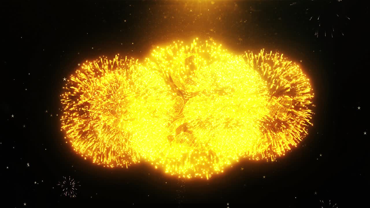 Ramadan Kareem Graphic Design with Fireworks and Golden Particles