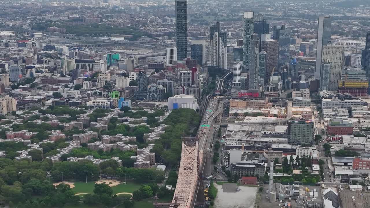 Vibrant skyline and bridge view of New York City captured from above
