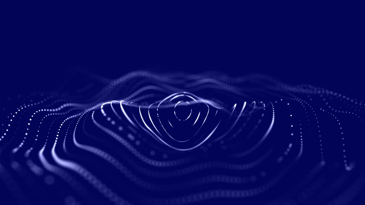 Abstract wave with moving dots. Flow of particles. Cyber technology illustration. 3d rendering.