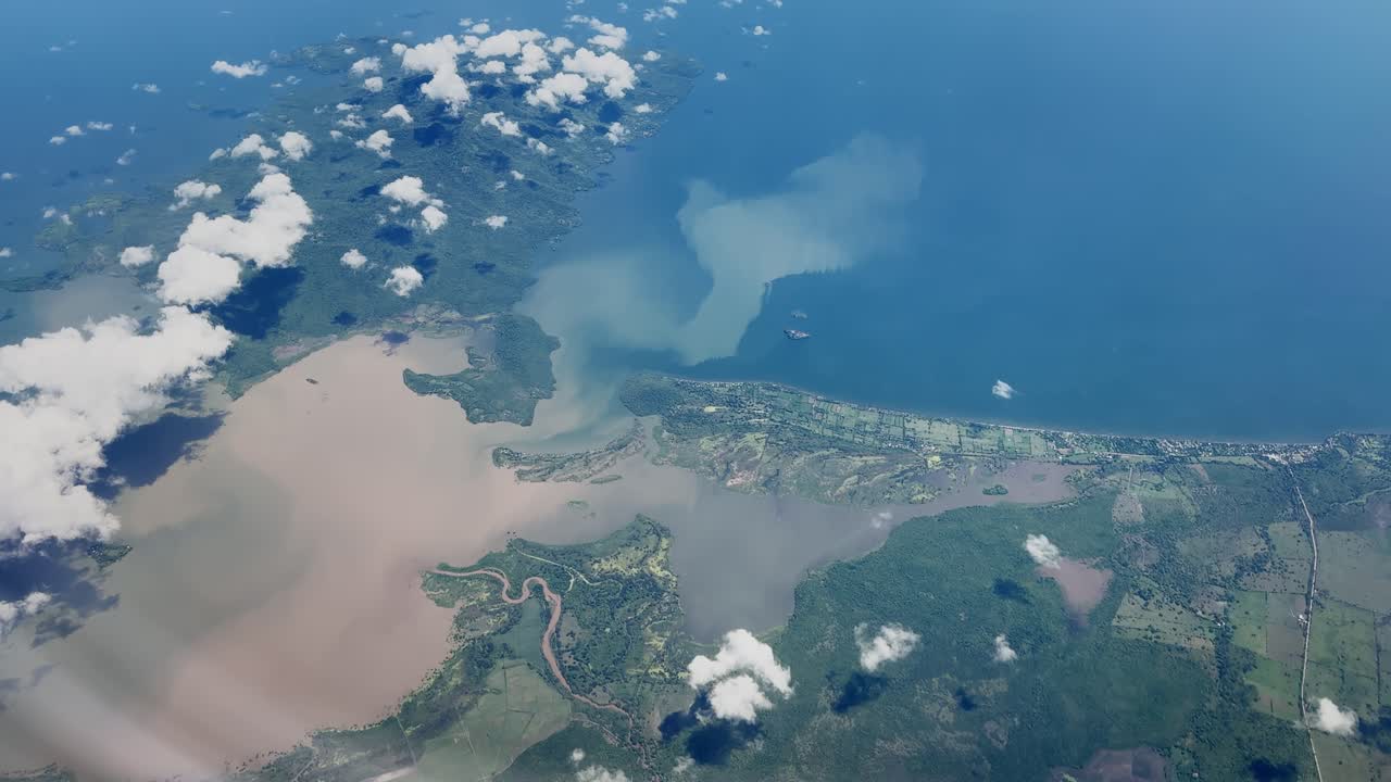 View of Nicaragua and ocean from commercial flight
