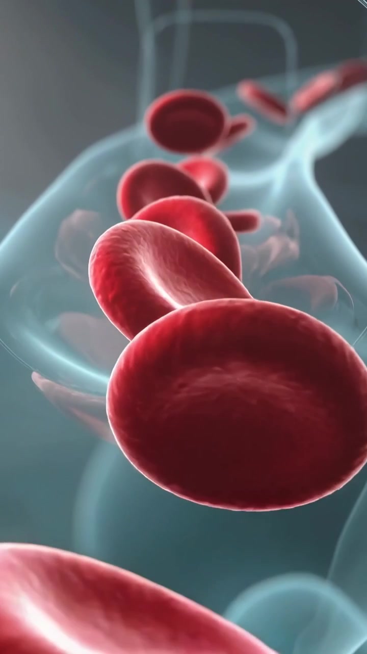 Vertical video: Tracking red blood cells rotating and tumbling inside vessel lumen, showing flow