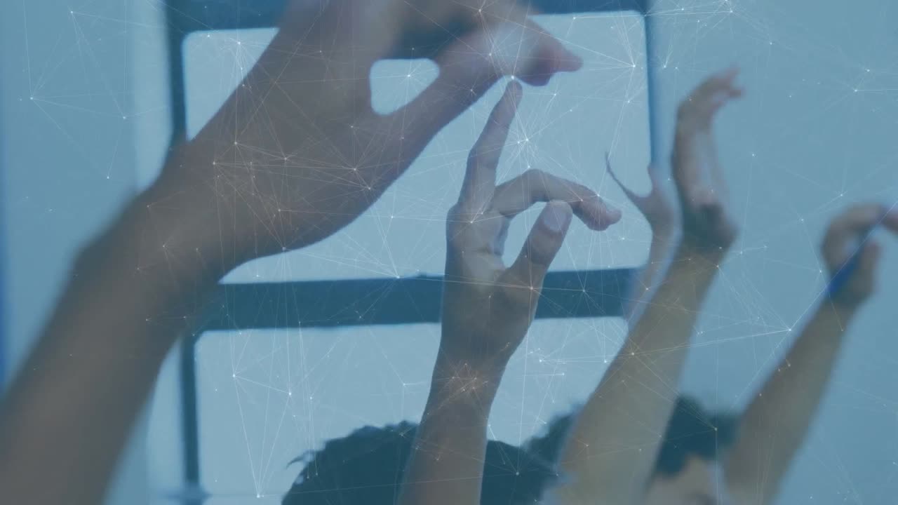 Animation of network of connections over schoolchildren in classroom