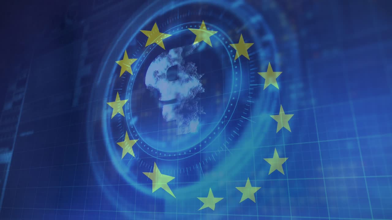 Animazione di mirino di scansione sulla bandiera dell'UE