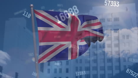animación del procesamiento de datos sobre la bandera del reino unido
